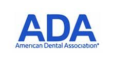 The logo for the american dental association is blue and white.