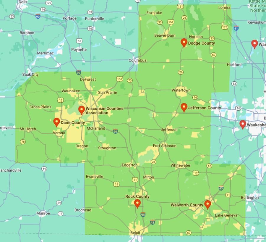 A map of a county with a lot of roads