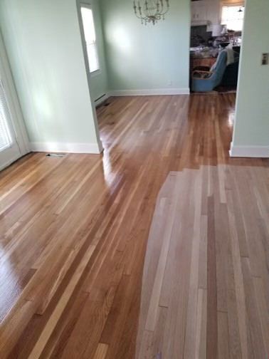 A living room with hardwood floors and green walls