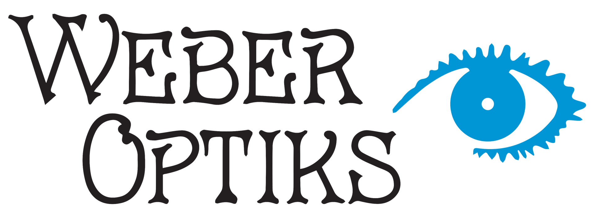 Weber Optiks logo with text and blue eye graphic.