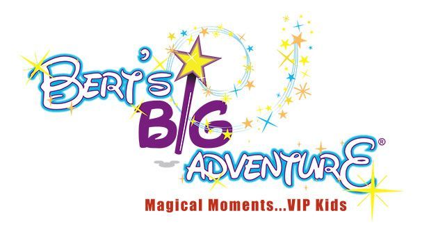 A logo for bert 's big adventure magical moments for vip kids