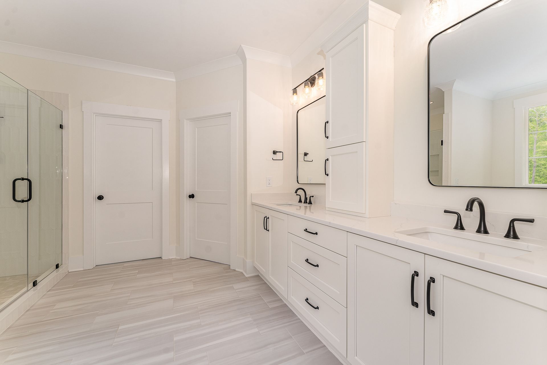 White bathroom with black hardwares