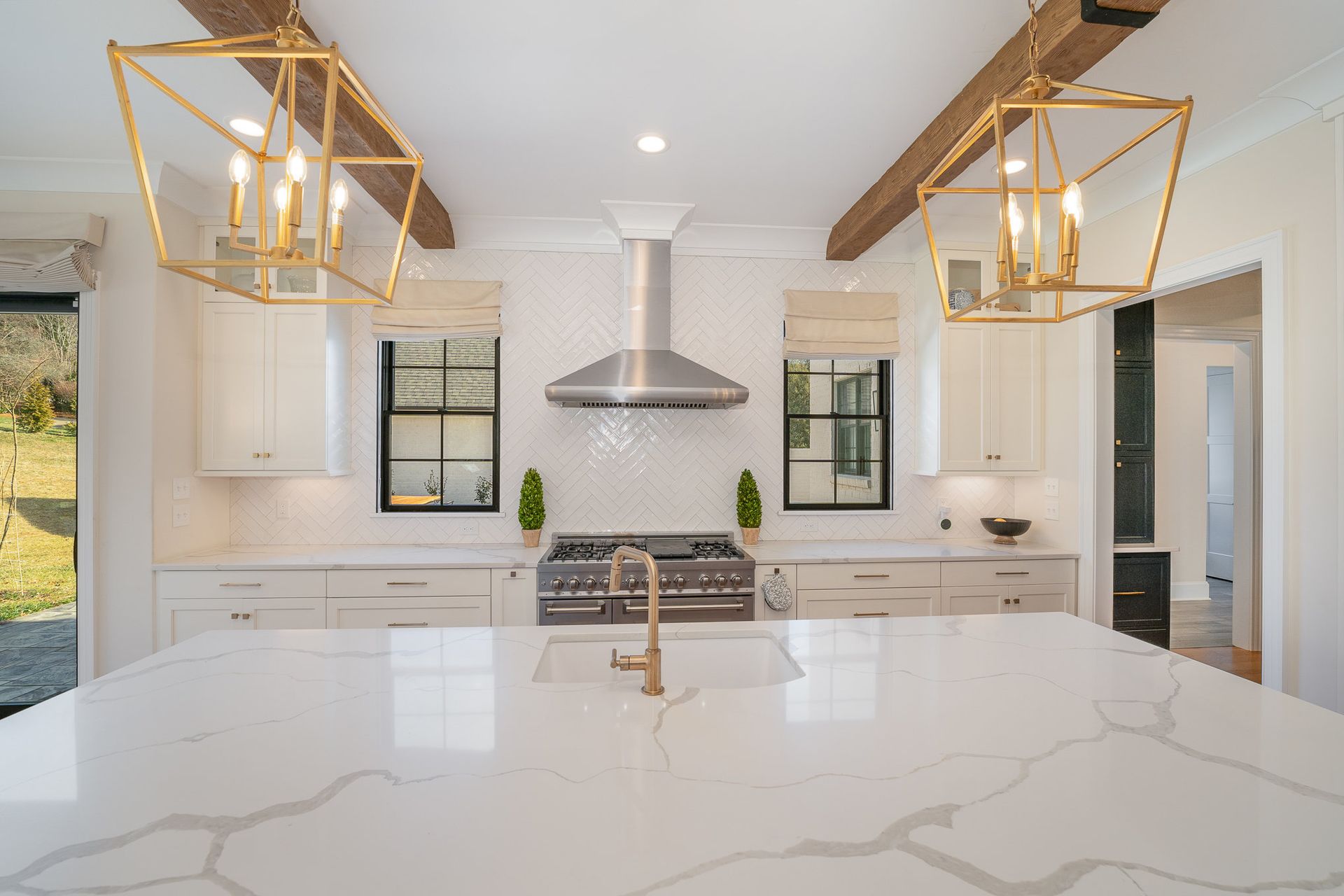 Kitchen island with light fixtures
