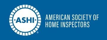 ASHI logo with white text and circular icon on a blue background, American Society of Home Inspectors