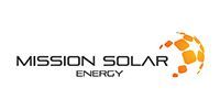 Mission Solar Energy logo with black text and an orange pixelated sun icon