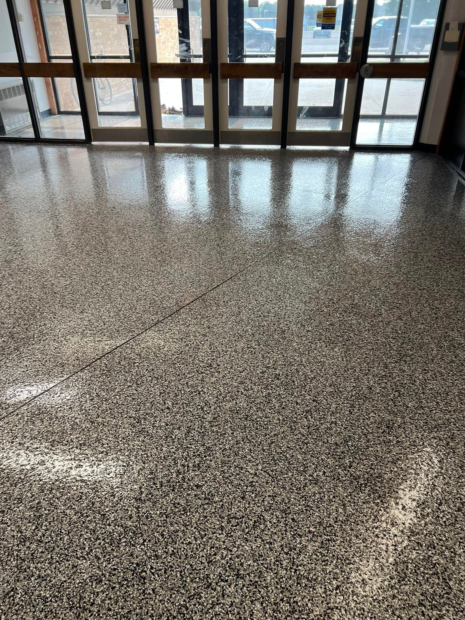 A newly coated shiny floor