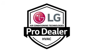 LG Air Conditioning Technologies Pro Dealer HVAC logo with black, red, and gray shield design