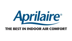 Aprilaire logo with blue text and slogan “The Best in Indoor Air Comfort”