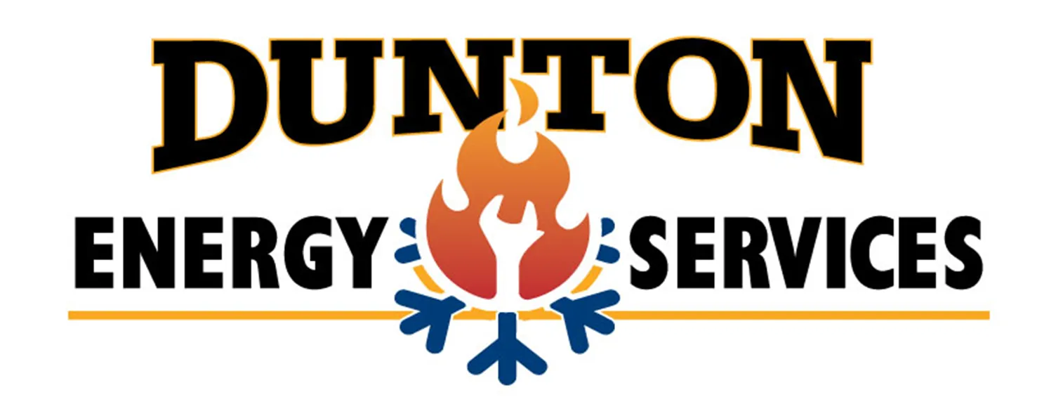 Dunton Energy Services logo with orange flame above blue snowflake and black text