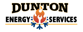 Dunton Energy Services logo with orange flame above blue snowflake and black text
