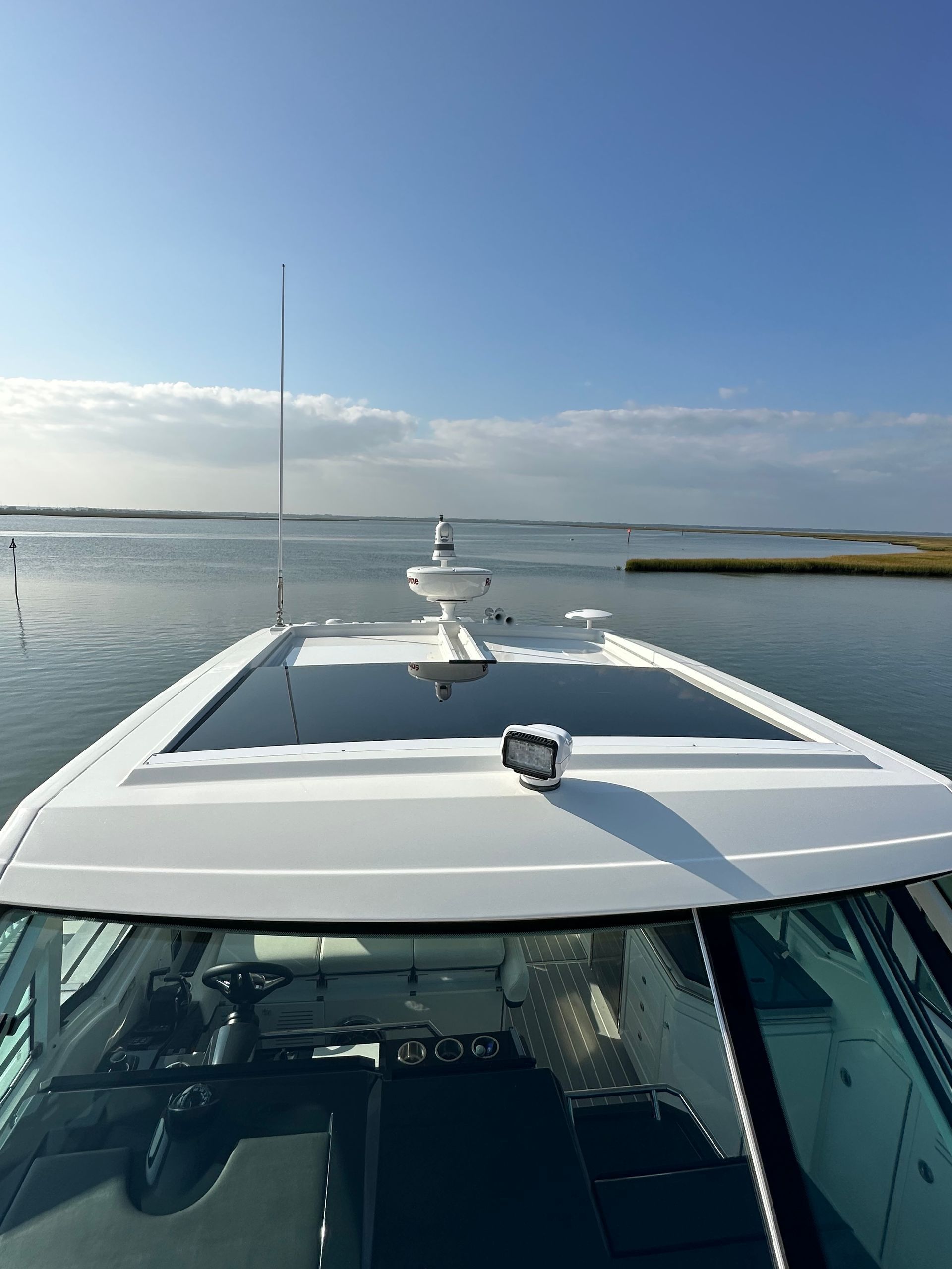 a boat with a nice sun roof