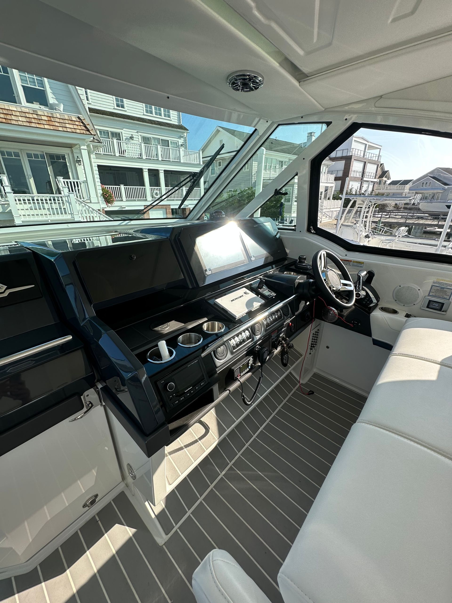 boat's helm with advanced control panels