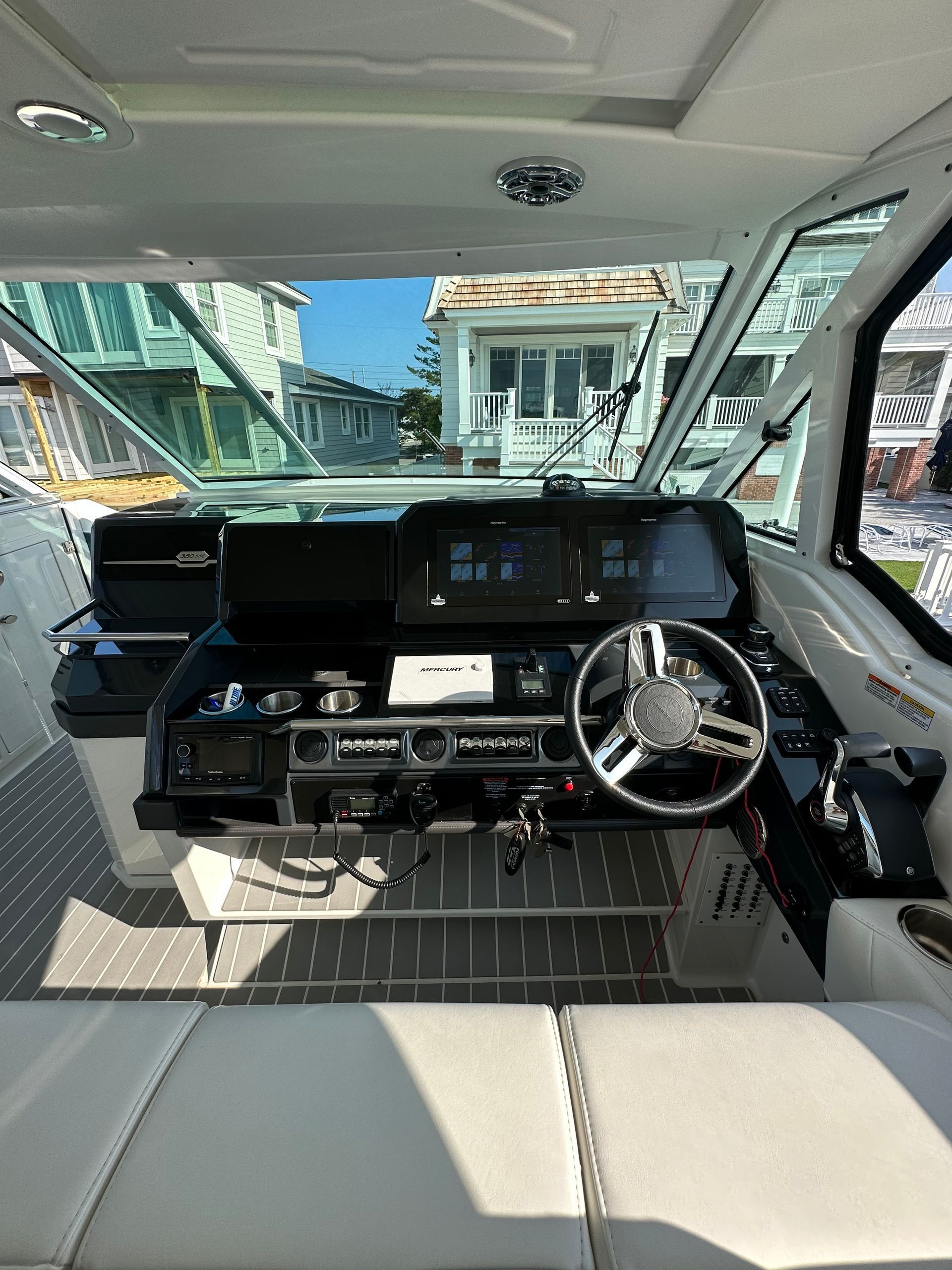 boat's helm with advanced control panels