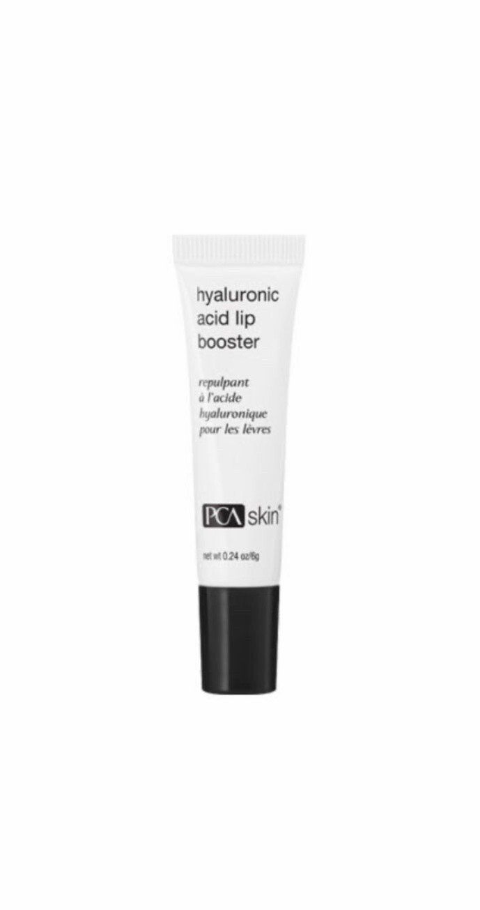 A tube of hyaluronic acid lip booster on a white background.