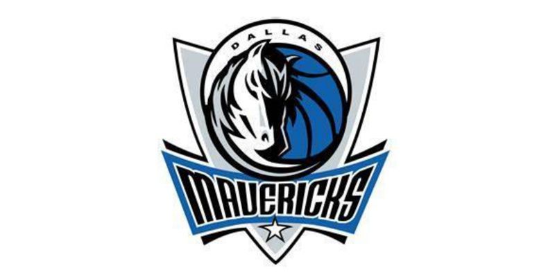 Dallas Mavericks logo: a white horse head inside a blue basketball, with "MAVERICKS" below.