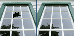 before and after repairing shattered window