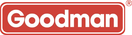 Goodman logo, white text on a red rectangular background.