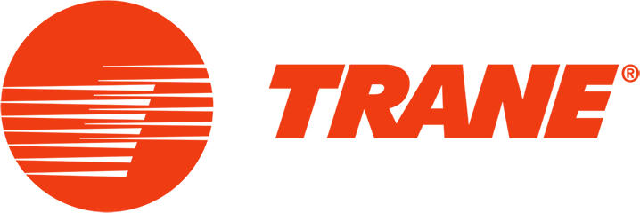 Trane logo: Orange circle with stylized lines,