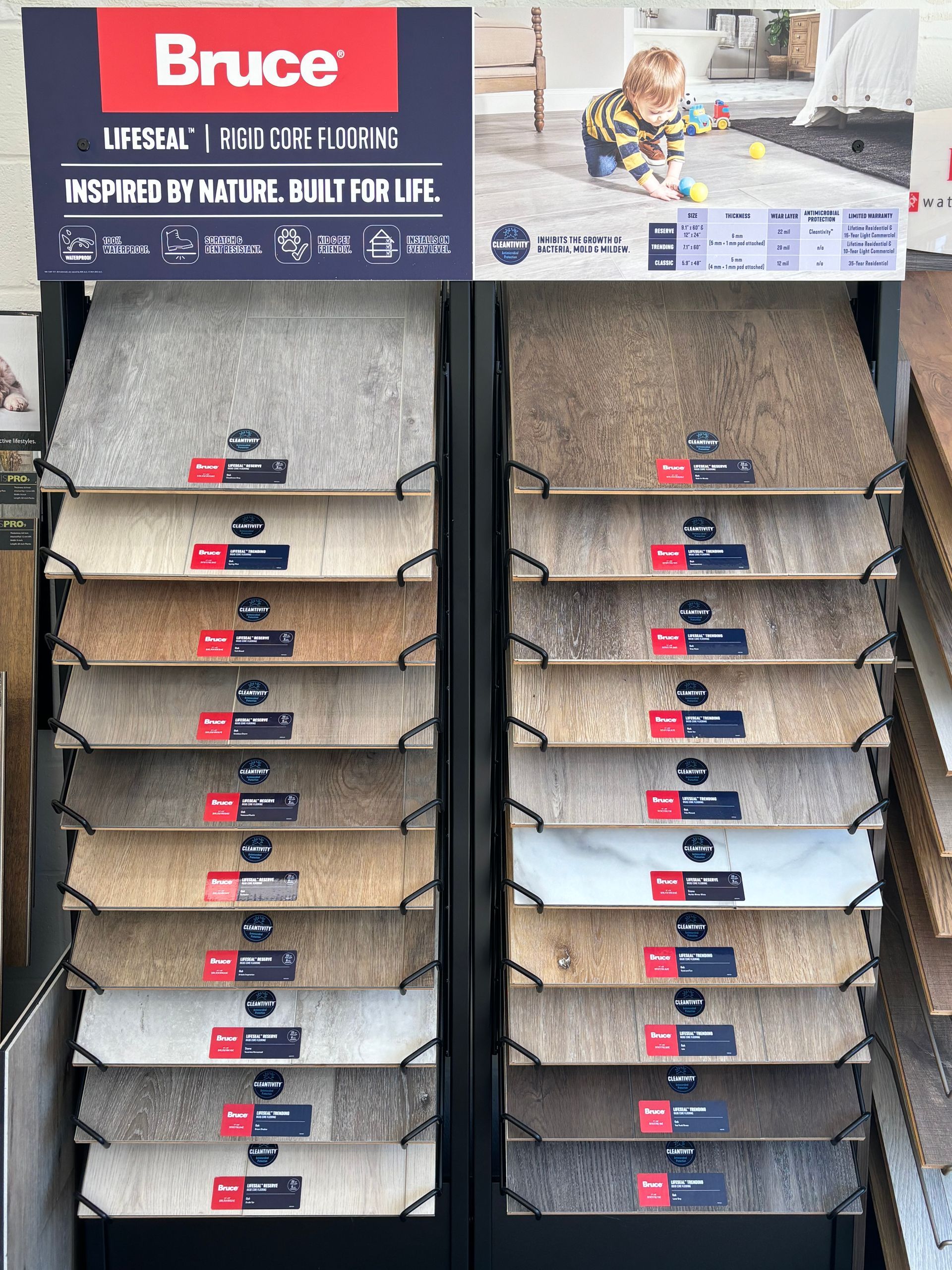 A display of bruce carpets in a store.