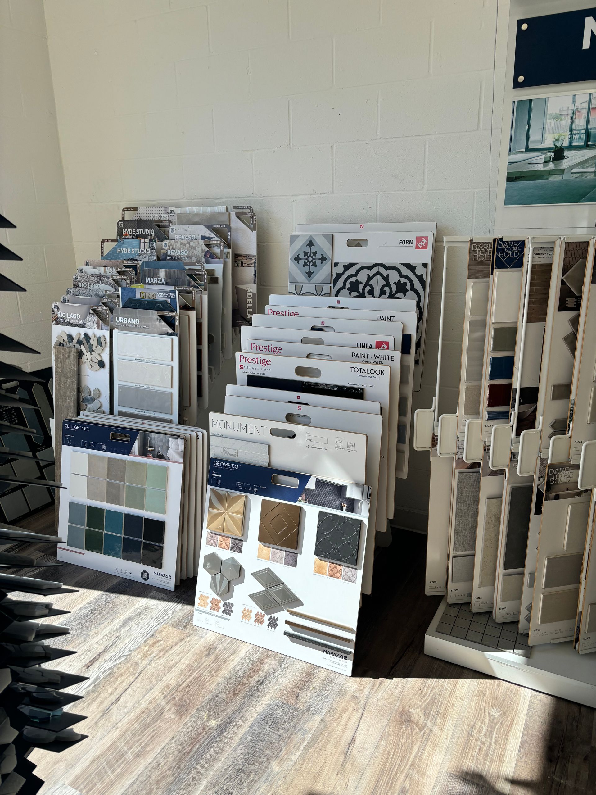 A room with a lot of tiles on display.