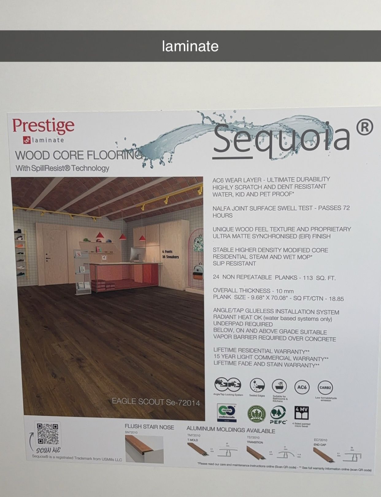 A brochure for sequoia wood core flooring is sitting on a table.