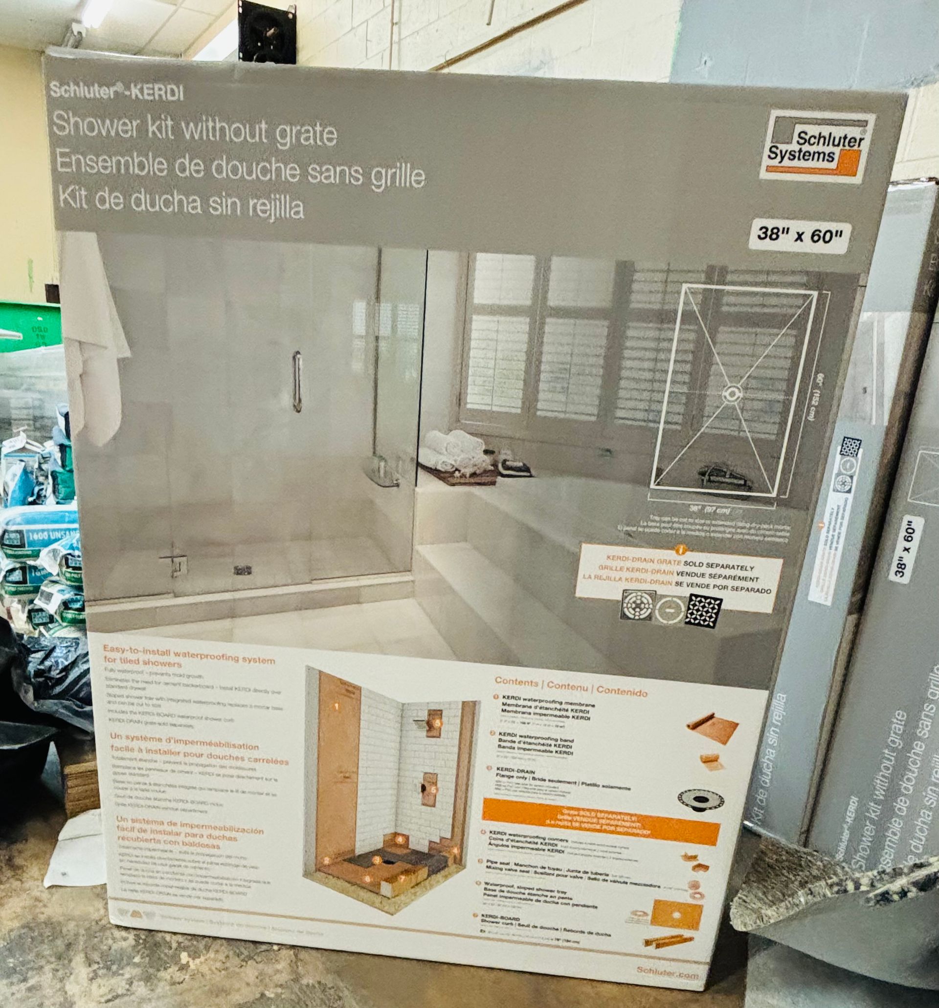 A box with a picture of a bathroom on it.