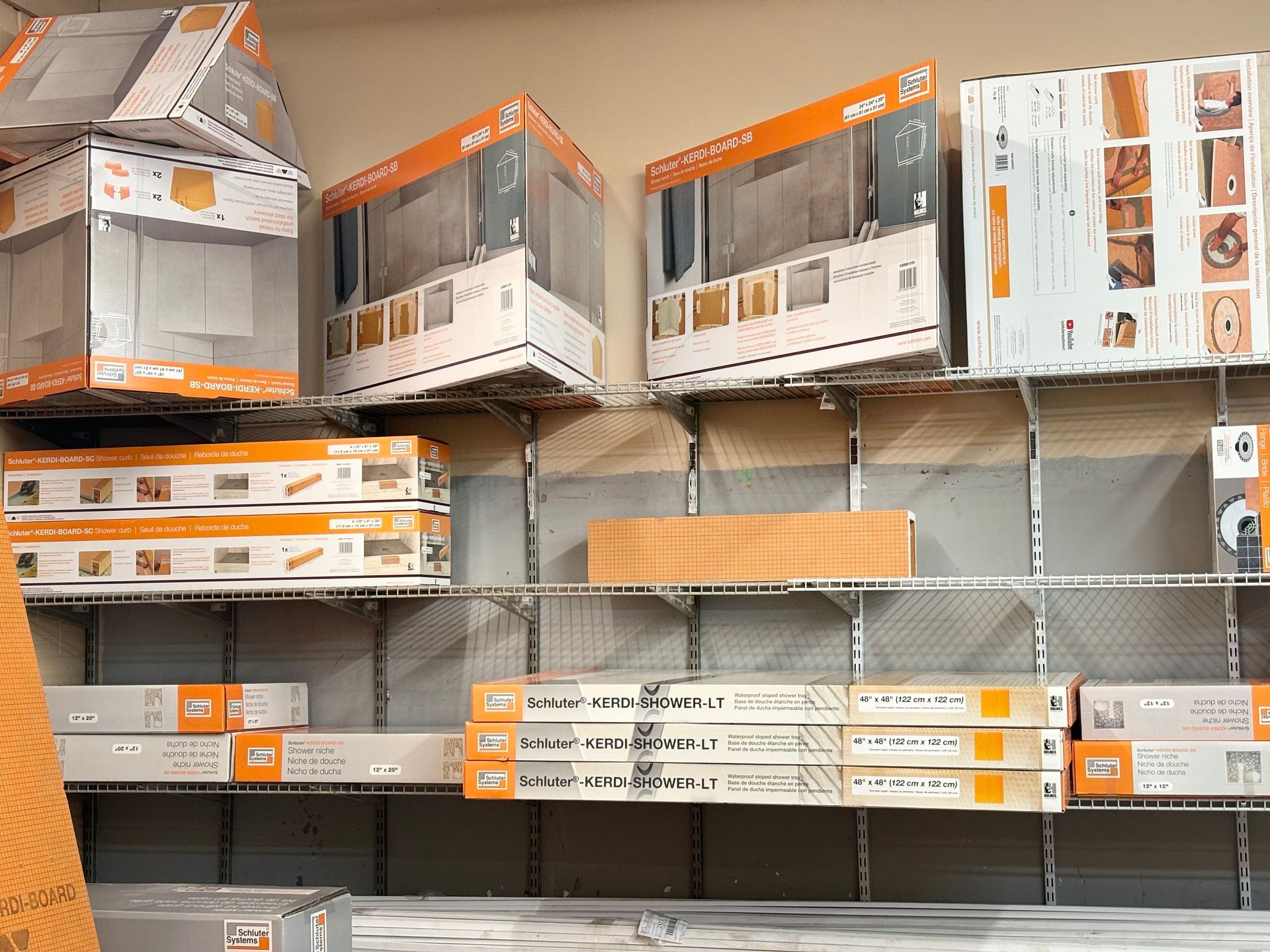 A warehouse filled with lots of boxes and shelves.