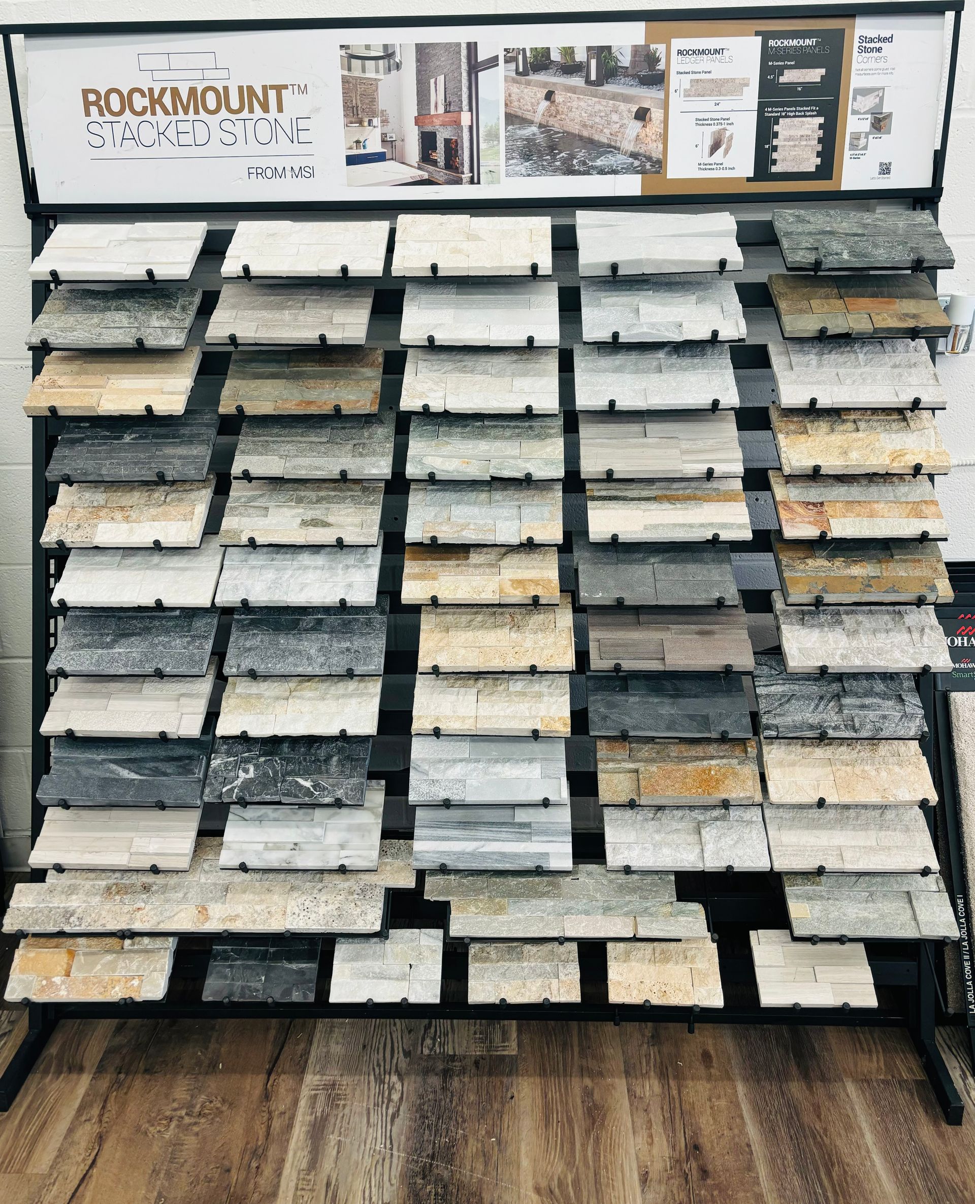 A display of rockmount tiles in a store.