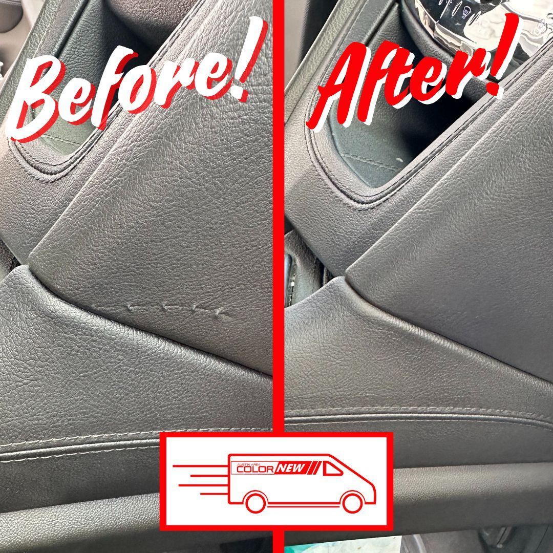 A before and after picture of a car dashboard.
