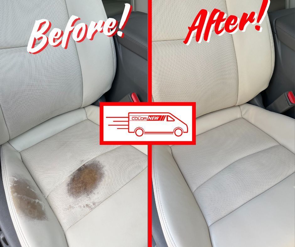 A before and after picture of a car seat