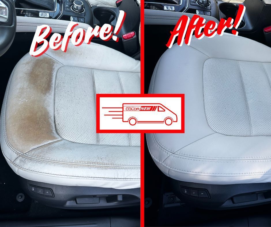 A before and after picture of a car seat