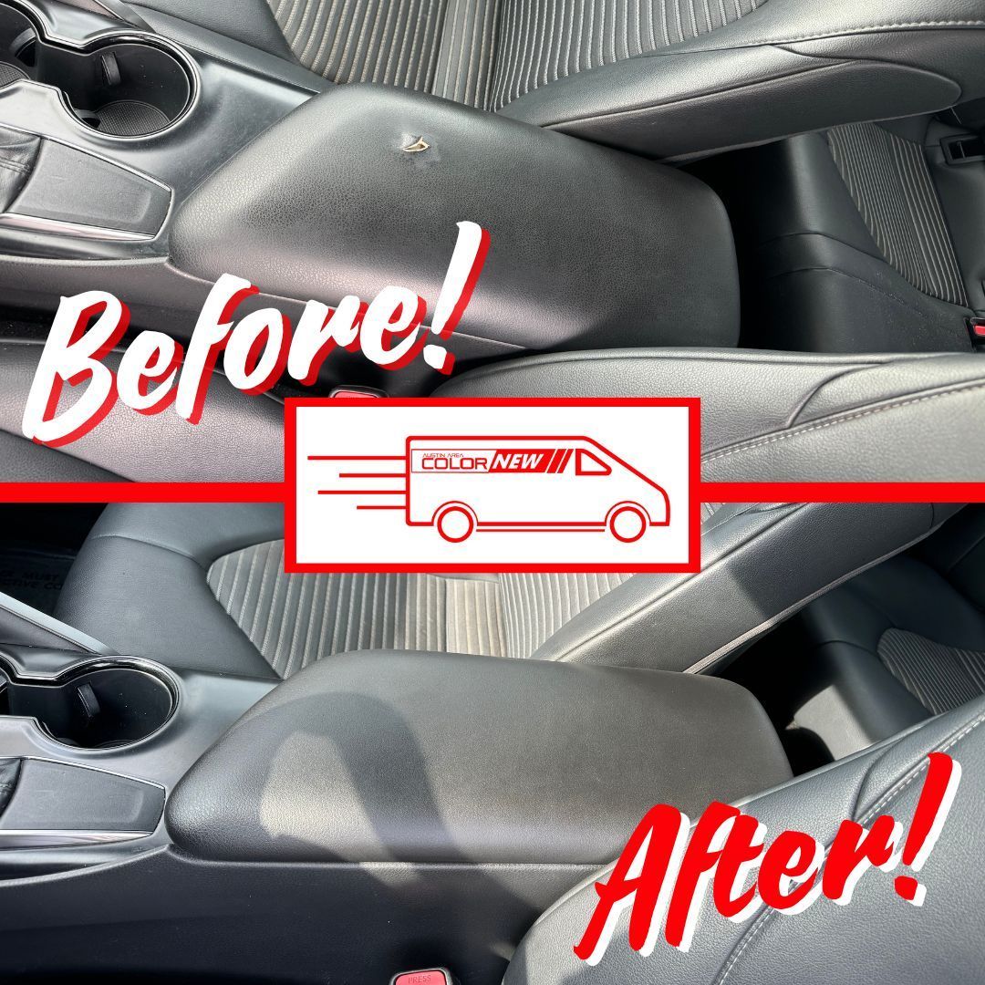 A before and after picture of a car console
