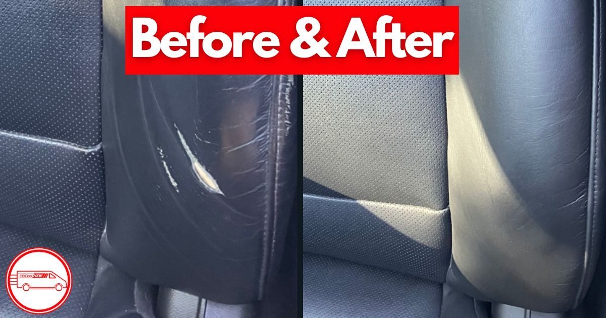 A before and after photo of a car seat