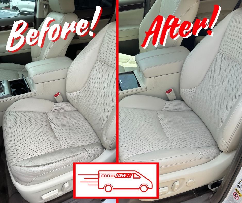 A before and after picture of a car seat