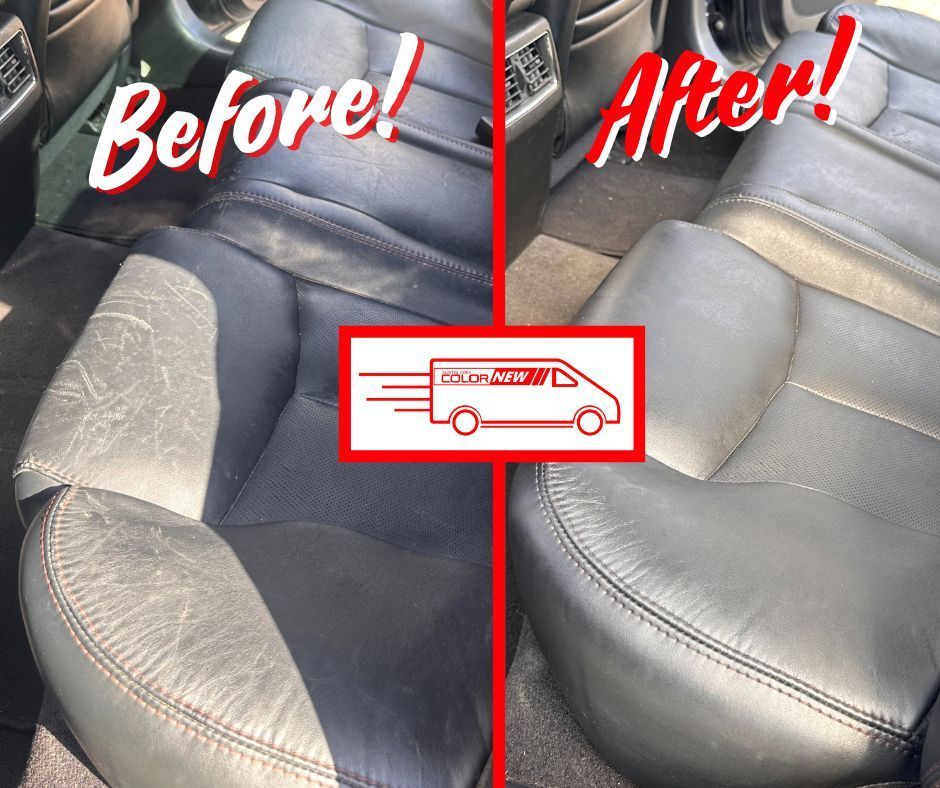 A before and after picture of a car seat