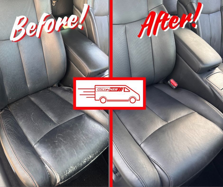 A before and after picture of a car seat