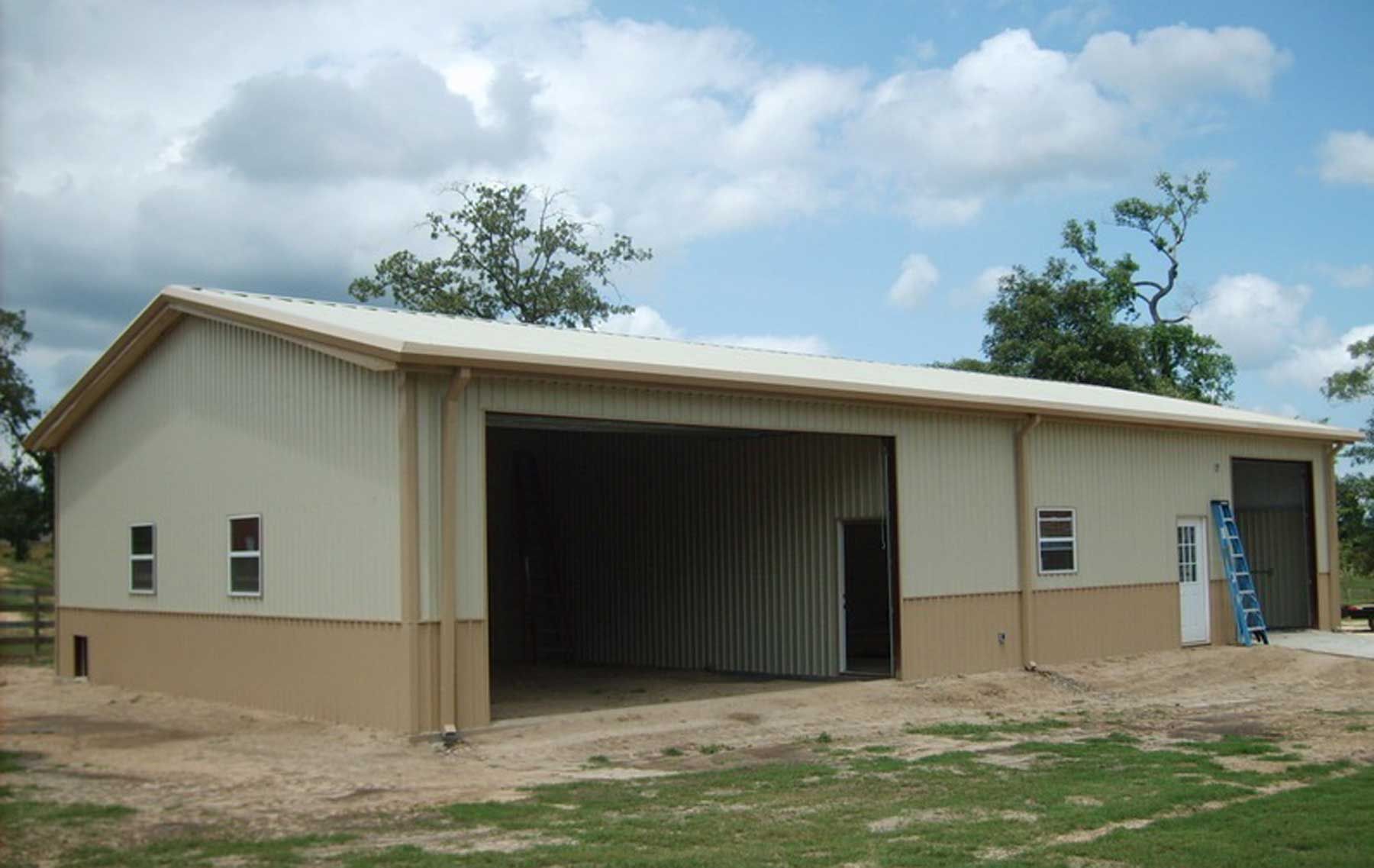 A large building with a ladder in front of it