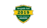 Angie's List Super Service Award 2019 badge in green and yellow colors.