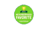 Nextdoor's 2021 Neighborhood Favorite badge: green circle with a trophy graphic and 