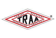TRAA logo: Red and black diamond shape with text,