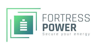 Logo for Fortress Power featuring a green, square-shaped battery icon with geometric lines next to the company name.