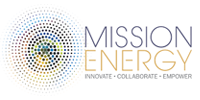 The Mission Energy logo features a spiral of multicolored dots next to the company name in grey and gold text.