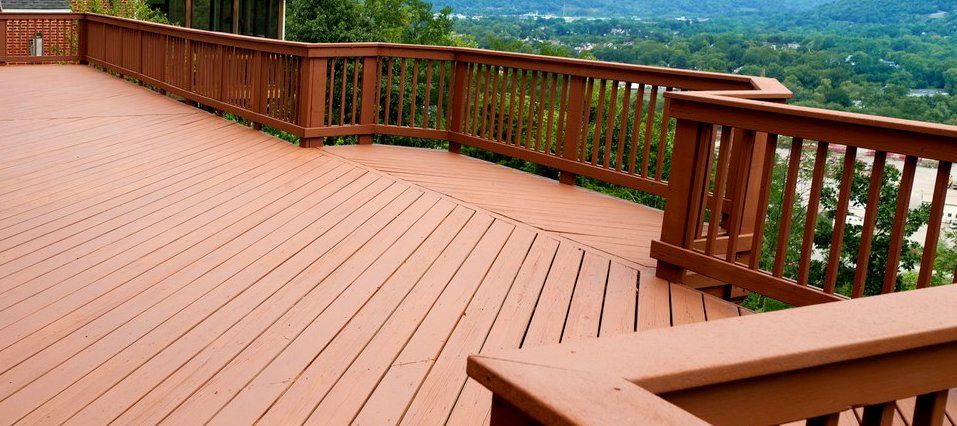 Red painted wooden deck
