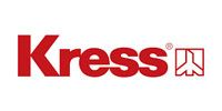Red Kress logo with a white icon on a white background