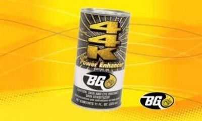 A can of k44 power enhancer on a yellow background.
