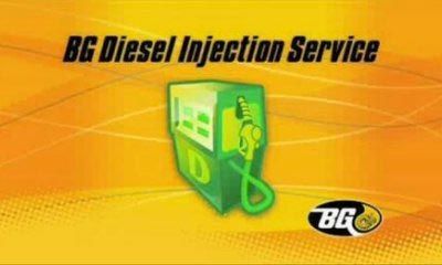 An ad for bg diesel injection service shows a green gas pump