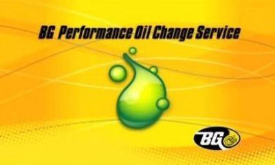 An advertisement for bg performance oil change service
