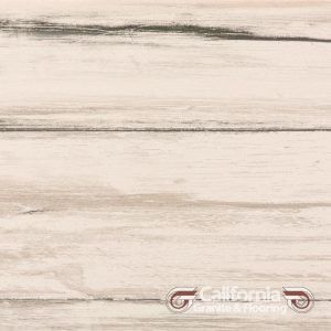 Light-colored wood-look tile with horizontal grain and some dark streaks. California Granite & Flooring logo in bottom right corner.