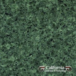 Green speckled stone tile with California Granite & Flooring logo.