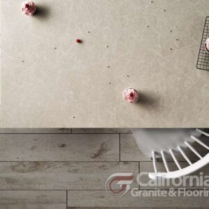 Overhead view of a table with treats, next to wood flooring and a chair.